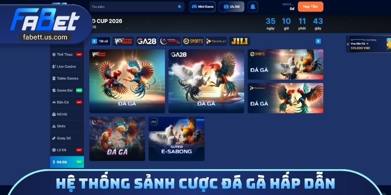 Hệ thống sảnh cược đá gà hấp dẫn