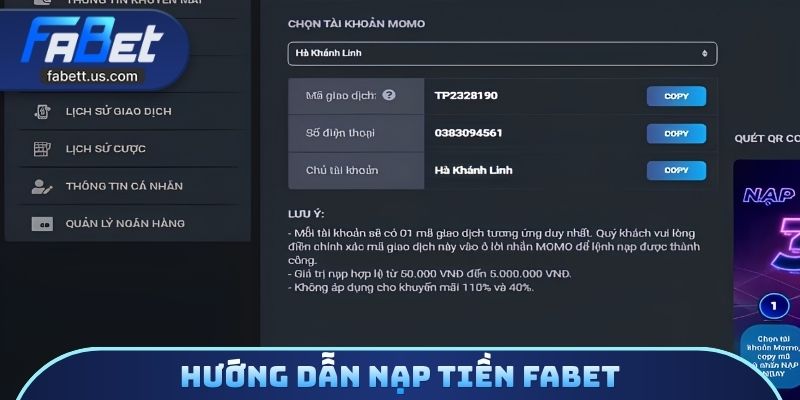 Hướng dẫn nạp tiền FABET