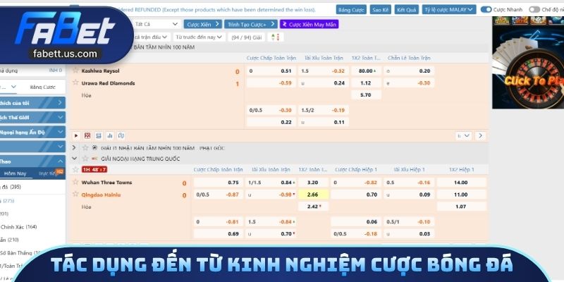 Tác dụng đến từ kinh nghiệm cược bóng đá